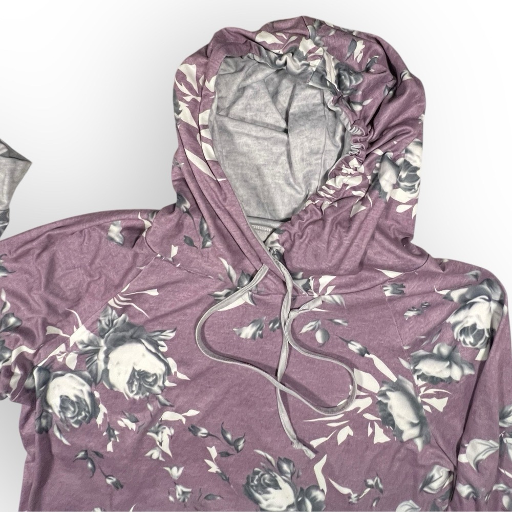 BARLVER‎ Hoodie Pullover Top Sz XL Lavender Black Gray Roses Super Soft Cozycore - Picture 3 of 12